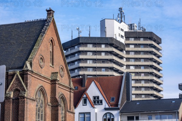 The city center of Herne, Europaplatz, evangelische Kreuzkirche, high-rise residential building, North Rhine-Westphalia, Germany