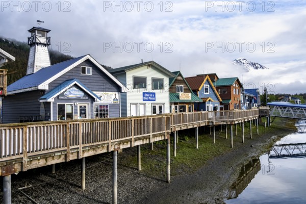 Colourful houses on the harbor, Seward, Kenai Peninsula, Alaska, USA