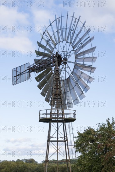 Windmill at Windschöpfwerk Lobbe, Technical Monument, Lobbe, Mönchgut Peninsula, Rügen, Island, Baltic Sea, Mecklenburg-Western Pomerania, Germany