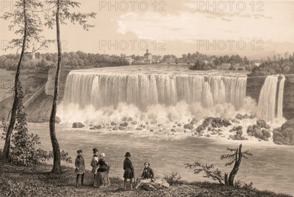 Niagara Falls, Niagara Falls, around 1860, American side, America, authentic, digitally restored reproduction from a 19th century original, exact date of depiction unknown, historical