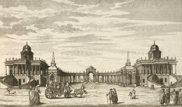 The round colonade in the main avenue between Sanssoucy, Sanssouci and the new royal palace, around 1850, Germany, authentic, digitally restored reproduction from a 19th-century model, exact date of depiction unknown, historical