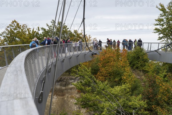 People on the Skywalk, viewing platform at the Königsstuhl National Park Center, view of the chalk cliffs and Baltic Sea, Jasmund National Park, Sassnitz, Rügen island, Baltic Sea, Mecklenburg-Western Pomerania, Germany