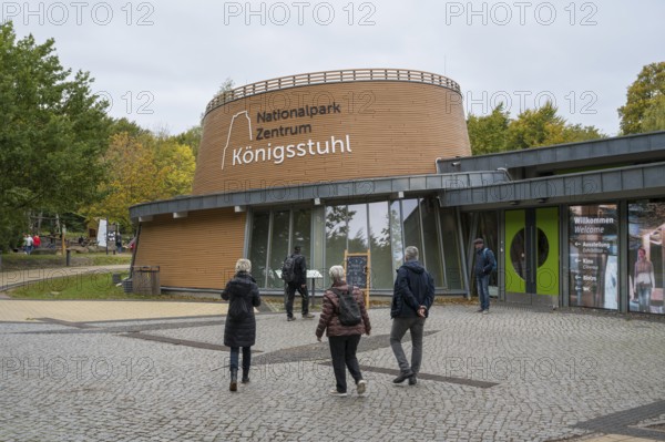 Königsstuhl National Park Center, exhibition and museum, people in front of it, Jasmund National Park, Sassnitz, Rügen Island, Baltic Sea, Mecklenburg-Western Pomerania, Germany