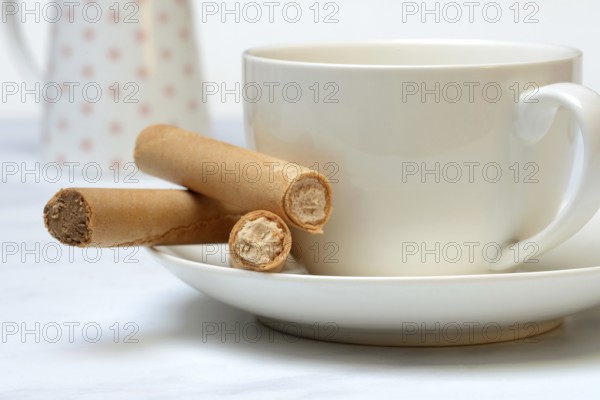 Filled waffle rolls with cup, waffle roll