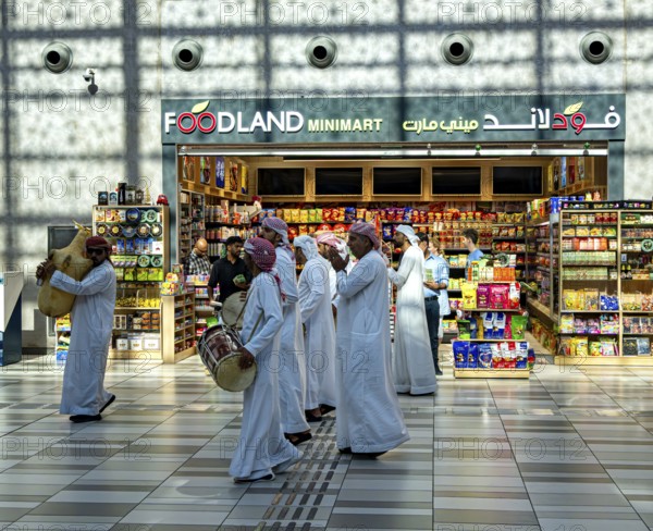 Typical national reception with orientalist music in the cruise terminal of Abu Dhabi, UAE, United Arab Emirates