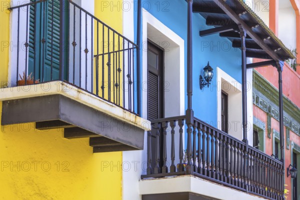 Puerto Rico, San Juan colorful colonial architecture in historic city center