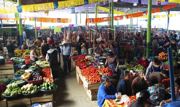 Mayan woman wearing traditional clothes at the market in Sololá, Highlands, Sololá Department, Guatemala