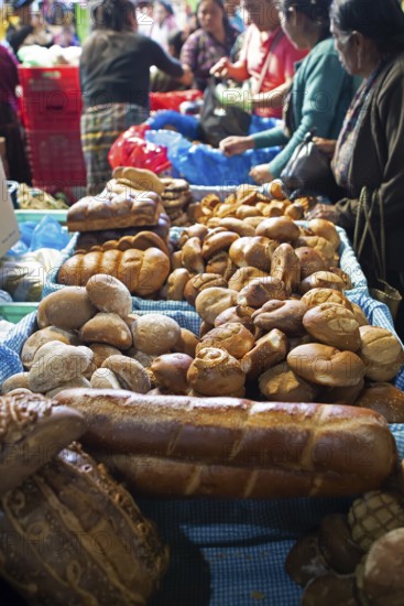 Traditional Guatemalan bread on the market in Sololá, Highlands, Sololá Department, Guatemala