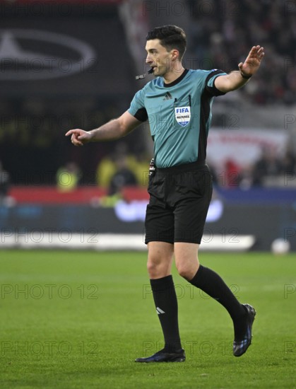 Referee Florian Badstübner gesture whistle at the mouth soccer Bundesliga, MHPArena, MHP Arena Stuttgart, Baden-Württemberg, Germany