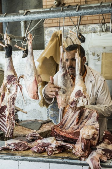 Roadside butcher shop, Atlas Mountains, Meknès-Tafilalet region, northern Sahara, Morocco