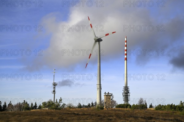 Wind turbine in the high moor on the Hornisgrinde, Hornisgrinde-Biberkessel nature reserve, Sasbachwalden municipality, Ortenaukreis, Baden-Württemberg, Germany
