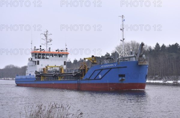 CARGO SUCTION DREDGER, dredger ship, suction dredger, ship, HEGEMANN V in the Kiel Canal, NOK, Kiel Canal, Schleswig-Holstein, Germany