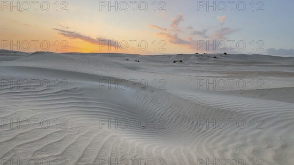 Sunset, white sand dunes in the Khaluf desert, Oman