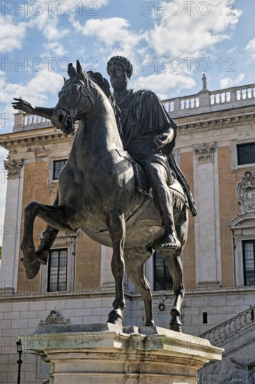 Equestrian statue of Marcus Aurelius in Piazza del Campidoglio on Capitoline Hill, Capitol Square, Rome, Lazio, Italy