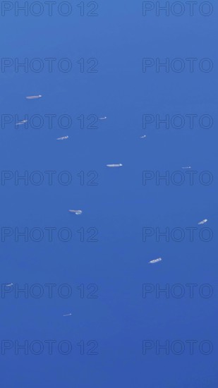 Aerial view of ships in the blue ocean and a wide horizon, Albania