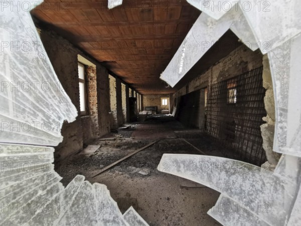 Abandoned building with broken window, rough and industrial, lost place, Upper Franconia
