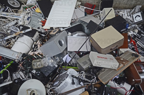 Electronic scrap in container in Ystad, Skåne County, Sweden, Scandinavia