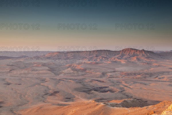 Mitzpe Ramon, Israel, Negev Desert, The Makhtesh Ramon crater at sunset part of the Ramon Nature Reserve