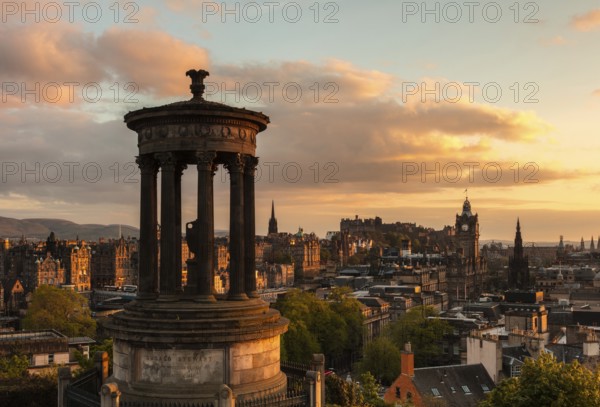 Edinburgh, Scotland, UK. The Dugalt Stewart Monument overlooking Edinburgh city