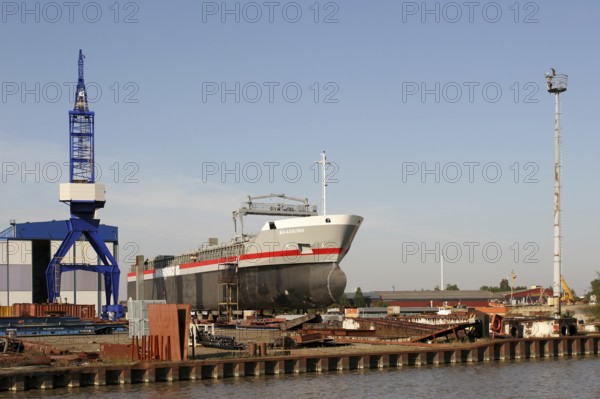 Freight ship MAASBORG at the shipyard, Leer, East Frisia, Germany