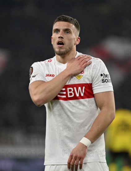Goal celebration Ermedin Demirovic VfB Stuttgart (09) Gesture Gesture Football, UEFA EUROPA LEAGUE, MHPArena, MHP Arena Stuttgart, Baden-Württemberg, Germany