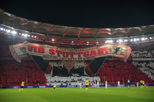 Choreo, choreography, fan action VfB Stuttgart, Cannstatter Kurve, soccer, UEFA EUROPA LEAGUE, MHPArena, MHP Arena Stuttgart, Baden-Württemberg, Germany
