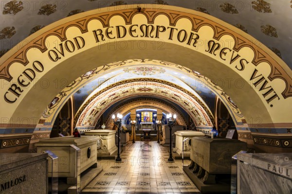 Crypt of the Merits of Poland on Skalka Hill, 1880, in the basement of the Pauliner Basilica, church on the rock, 14th century, Krakow, Poland