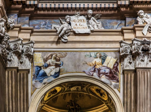 Stucco decoration by Baldassare Fontana, St. Anna church in baroque style, 1381, Krakow, Poland