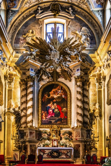 High altar by Jerzy Siemiginowski-Eleuter, court painter of King John III Sobieski, St. Anna church in baroque style, 1381, Krakow, Poland