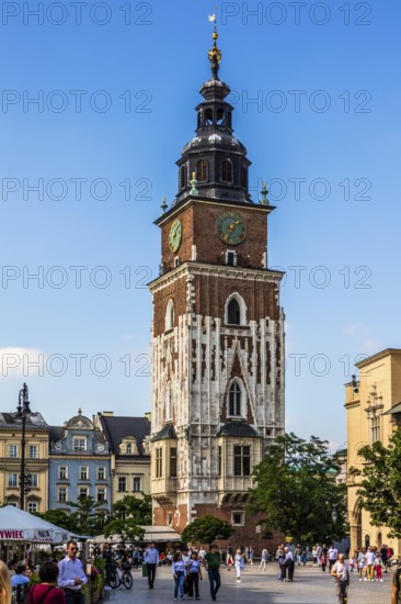 Town Hall Tower on Rynek, rest of the town hall built in the 13th century, Rynek with Cloth Halls, from 13th century, Main Market Square, landmark of the city, Krakow, Poland