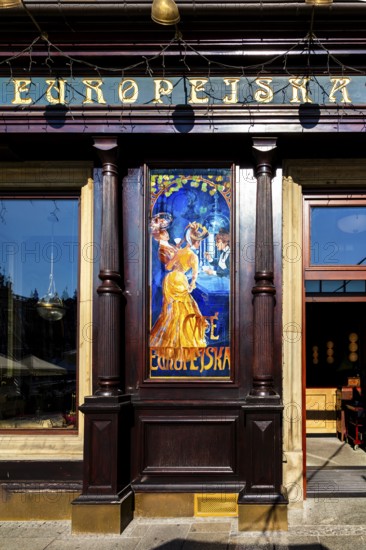 Caffe am Rynek with Cloth Hall, from 13th century, Main Market Square, landmark of the city, Krakow, Poland