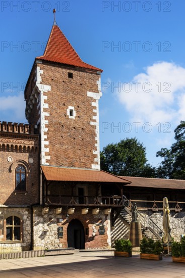 Florian's Gate with city wall and defensive towers, Krakow, Poland