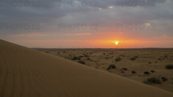 Sunset, sand dunes in the Wahiba Sands desert, Oman