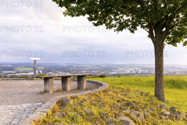 Rockauer Höhe vantage point (Sachsens Hiefel) is located far above the Elbe Valley and offers a view over Dresden and the Elbe Valley as far as the Eastern Ore Mountains, Rockau, Dresden, Saxony, Germany