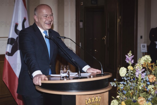 Kai Wegner, Governing Mayor of Berlin, gives a speech in front of a dinner in honor of the honorary citizen of Berlin, Federal President Frank-Walter Steinmeier, given by Kai Wegner, at Berlin's Red Town Hall on 28.01.2026