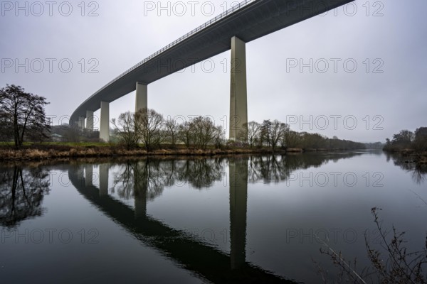 The Mintarder Ruhr Valley Bridge, A52 motorway bridge between Essen and Düsseldorf, longest steel road bridge in Germany, completed in 1966, 1830 meters long, 18 hollow pillars, highest point above ground is 65 meters, is used daily by more than 80, 000 vehicles, is considered dilapidated and is to be replaced, the bridge spans the Ruhr Valley, with the river Ruhr, between Essen-Kettwig and Mülheim an der Ruhr Hr, North Rhine-Westphalia, Germany