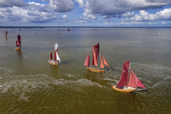 Zeesenboots, Zeesboots, Zeeskähne, traditional wooden wide-hulled sailing boats, Haffboot in Fischland-Darß-Zingst, Mecklenburg-Vorpommern, Germany