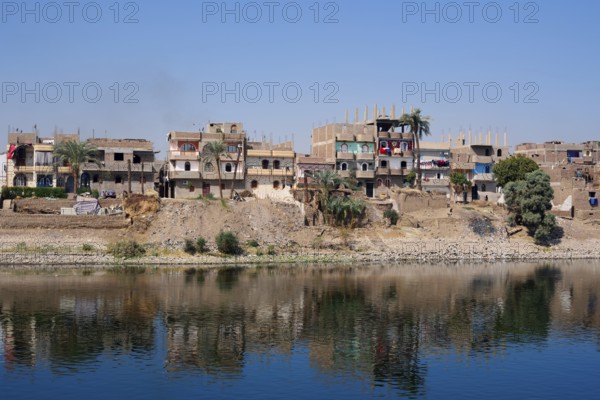Houses on the banks of the Nile near Luxor, Egypt
