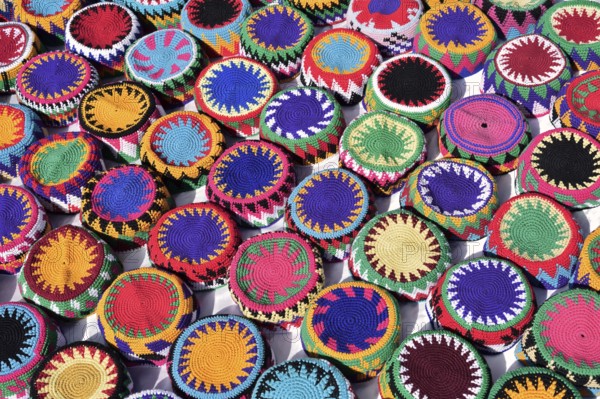 Traditional headdresses at a bazaar, Aswan, Egypt