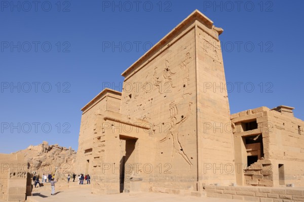 First Pylon, Temple of Isis, Temple of Philae, UNESCO World Heritage Site, Agilkia Island, Aswan, Nubia, Egypt