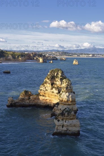 Rock formations on the coast, Praia do Camilo, Lagos, Algarve, Portugal