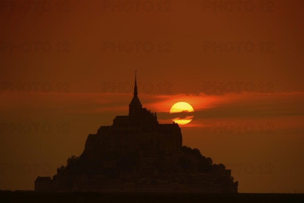 Le Mont-Saint-Michel at sunset, Benedictine monastery, Manche department, Normandy, France