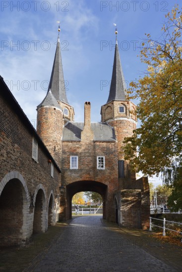 Oostpoort city gate in autumn, Delft, South Holland, Netherlands
