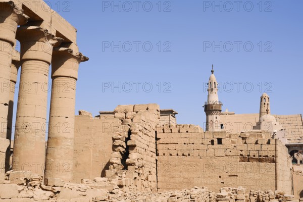 Colonnade and Abu el-Haggag Mosque, Luxor Temple, Luxor, Egypt