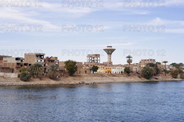 Houses on the banks of the Nile near Luxor, Egypt