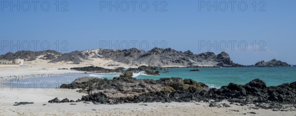 White sandy beach, secluded bay, turquoise blue sea, Omabn