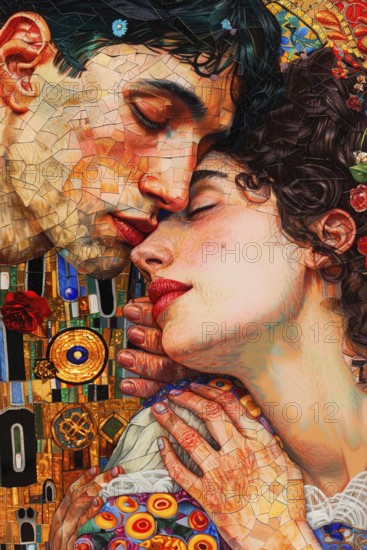 Couple in a romantic embracement, Painting like composition, AI generated