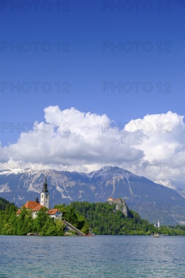 Blejski Otok island with St. Mary's Church, Bled, Lake Bled, Slovenia