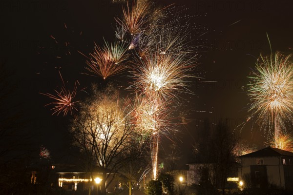 New Year's Eve fireworks, Lüneburg, Lower Saxony, Germany