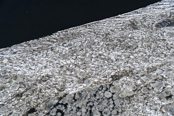 Ice, water, river, Elbe, ice floe, pancake ice cream, many, aerial view, Schleswig-Holstein, Lower Saxony, Germany